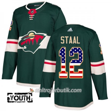 Barn Ishockey Minnesota Wild Tröja Eric Staal 12 Adidas 2017-2018 Grön USA Flag Fashion Authentic